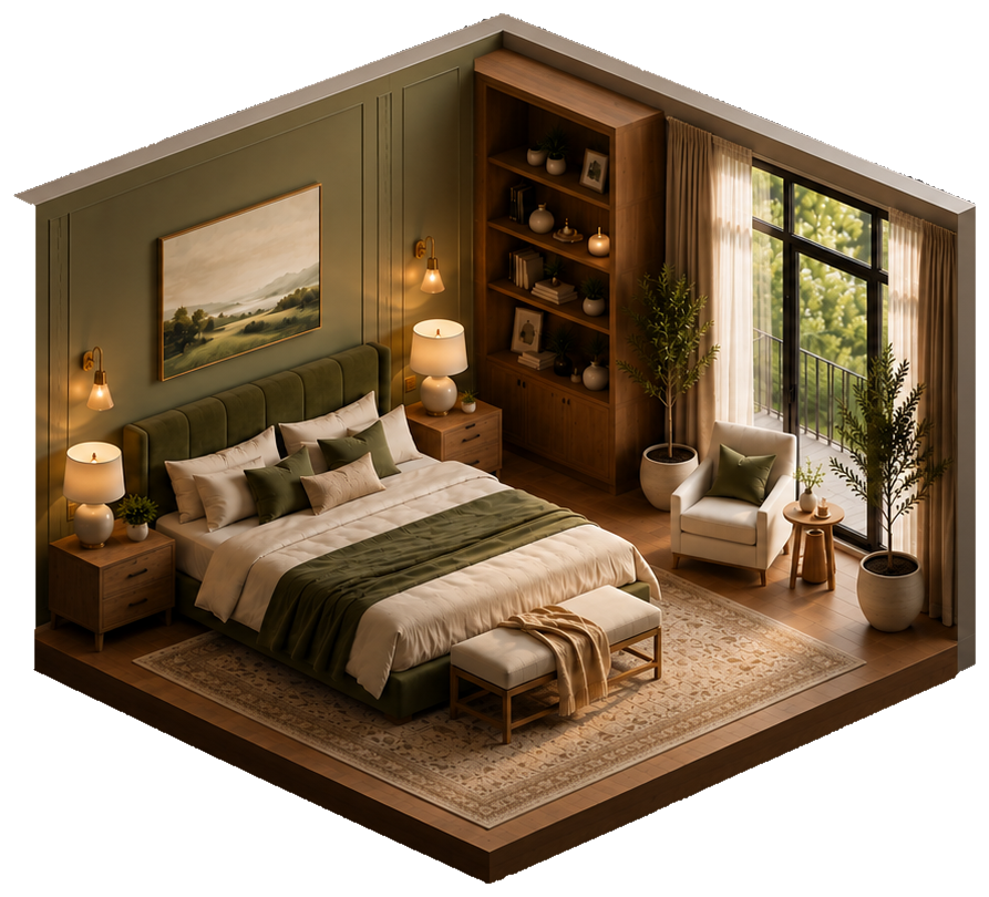 Yatak Odası — izometrik render